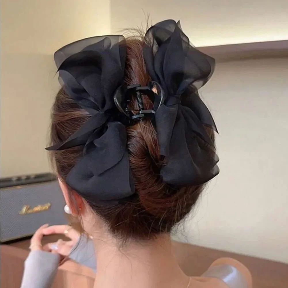 Black Floral Bow Hair Clip N1459